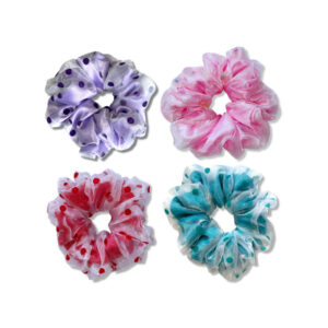 Pack de cuatro scrunchies de organza en diferentes estampados y colores