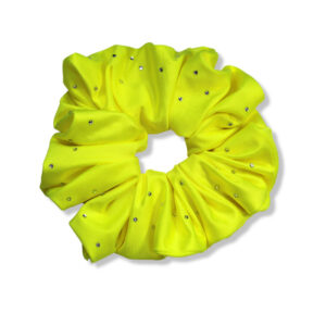 Coletero scrunchie amarillo neón con strass brillantes