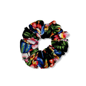 Coletero scrunchie con estampado tropical de hojas y flores
