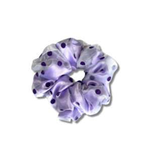 Coletero scrunchie lila de organza con lunares violetas