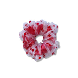 Coletero scrunchie de organza blanca con lunares rojos