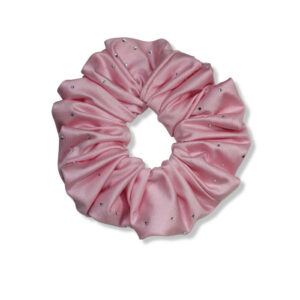 Coletero scrunchie rosa pastel claro con pequeños strass brillantes