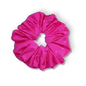 Coletero scrunchie rosa fucsia adornado con strass brillantes